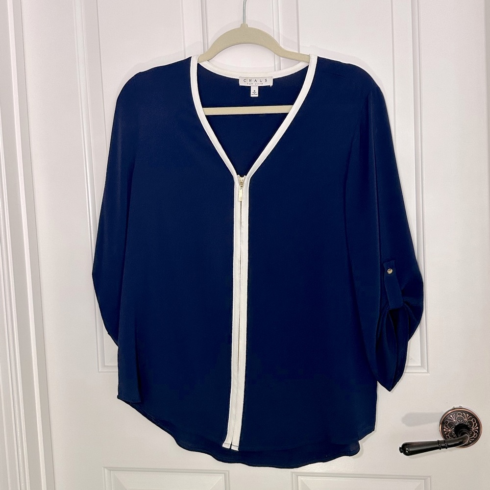Chaus zip front 3/4 sleeve blouse - S